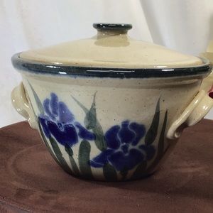 Iris covered stoneware bowl